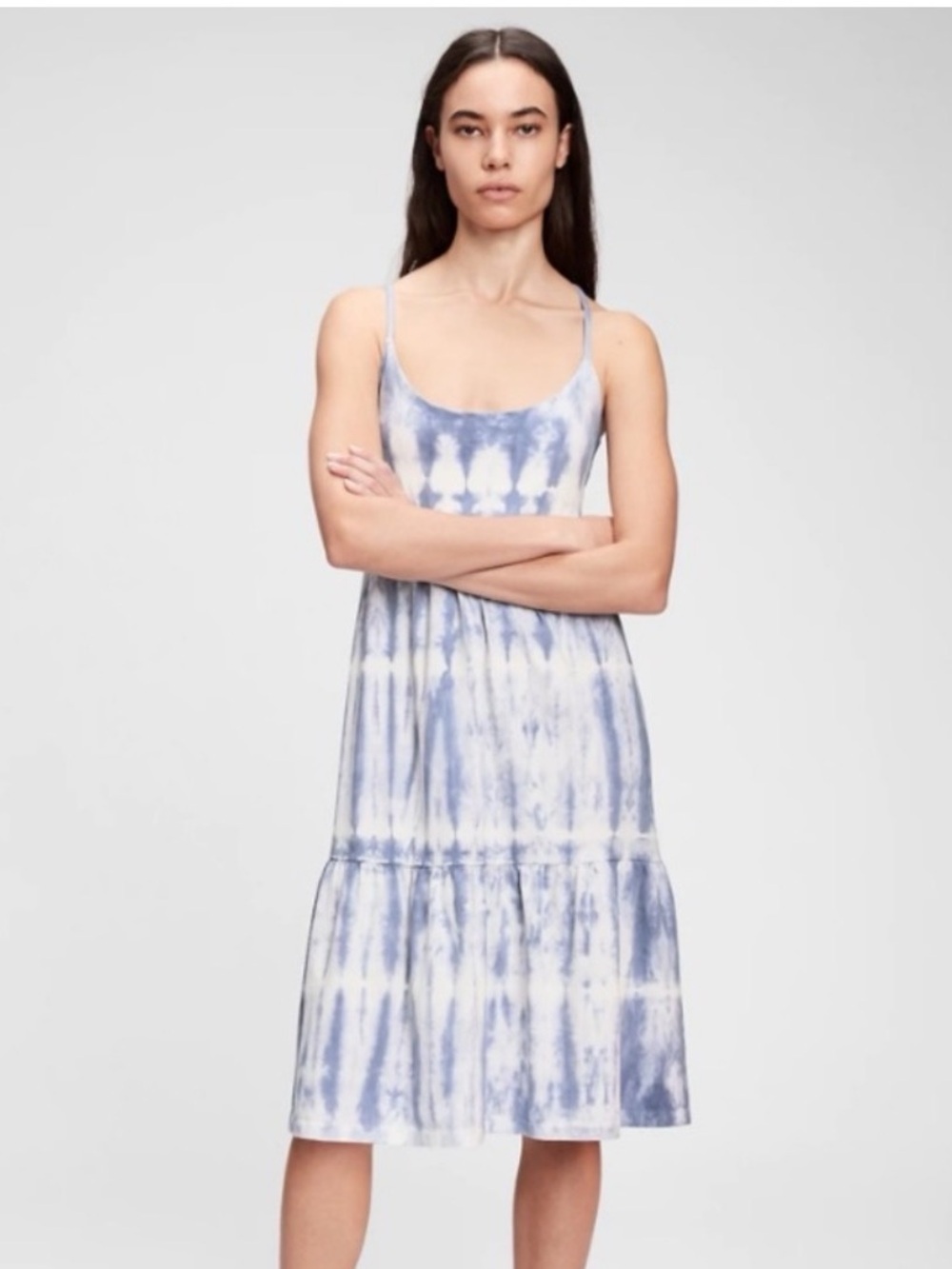 NEW GAP Blue & White Tie-Dye Racerback Maxi Dress L
